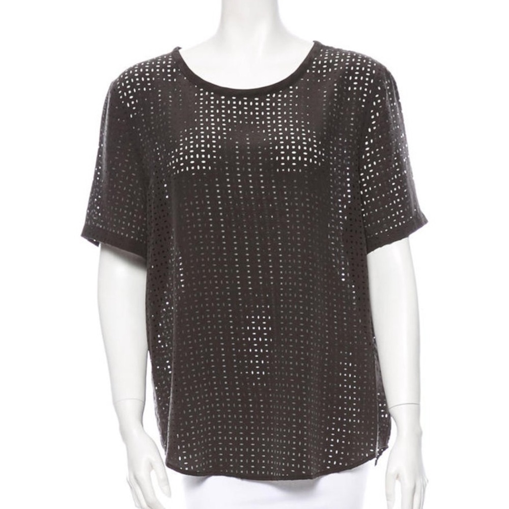 Equipment Silk Short Sleeve Top - Charcoal - Cutout Detail Throughout- Sz L